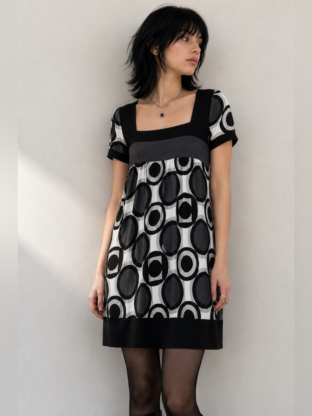 Vintage C Graffitti Graphic Print Empire Waist Dress Y2K Indie S